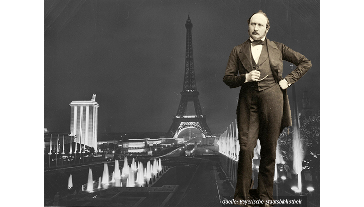 Zeichnung der Weltausstellung Paris 1878 und Foto von Prinz Albert