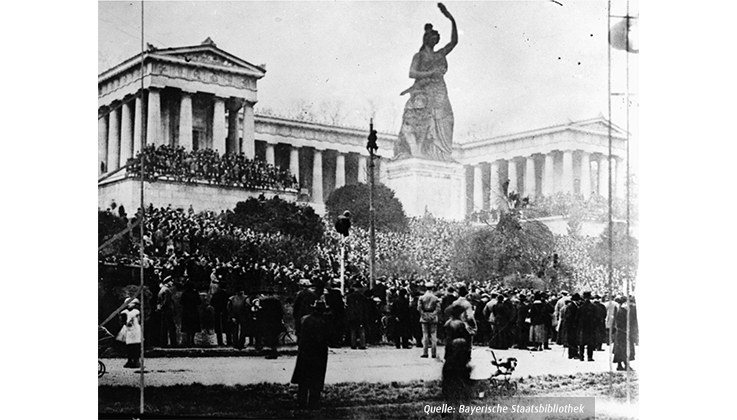 Fotografie der Münchner Theresienwiese und Bavaria aus dem Jahr 1918