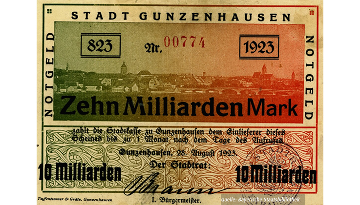Grafik mit einem Geldschein über Zehn Milliarden Mark