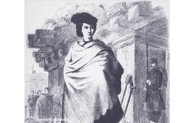 Zeichnung von Marie als Kämpferin auf der Festung Gaeta