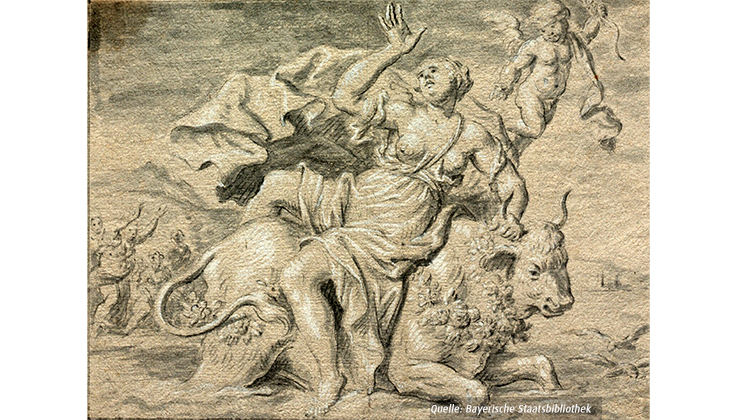 Zeichnung vom Raub der Europa 18. Jh. &copy; Universit&auml;tsbibliothek Erlangen-N&uuml;rnberg