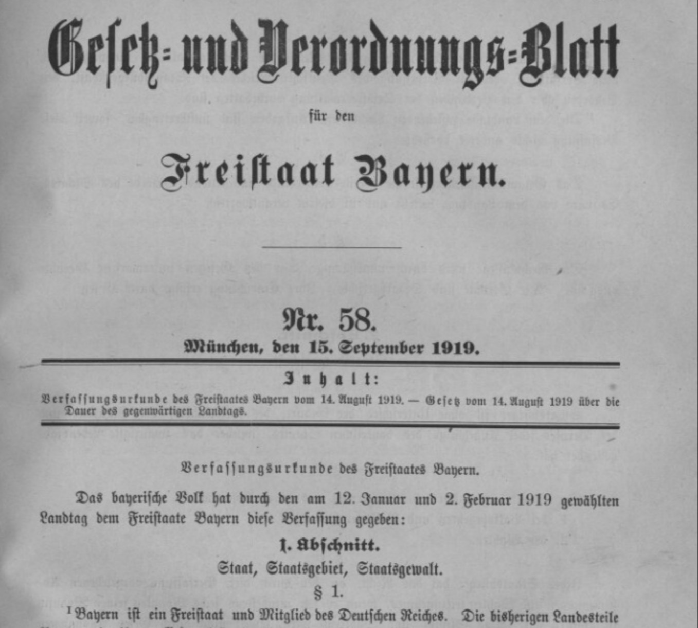 Gesetzblatt zum neuen Freistaat Bayern