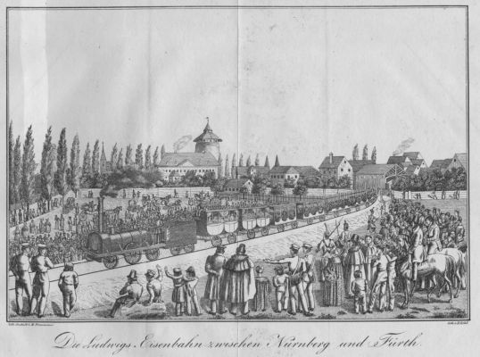 Zeichnung der Eisenbahn zwischen Nürnberg - Fürth