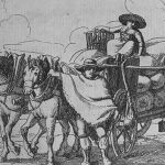 Zeichnung eines Händlergespannes mit Waren und Pferden © Bildarchiv der Bayerischen Staatsbibliothek