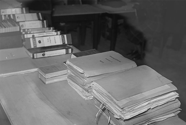 Foto einiger Prozessakten der Nürnberger Prozesse © Bildarchiv der Bayerischen Staatsbibliothek