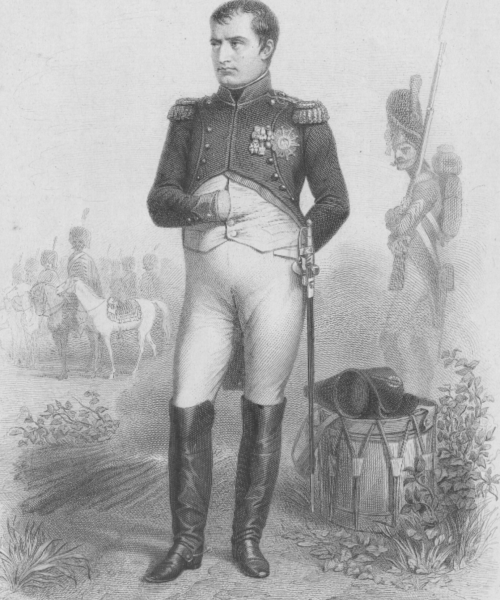 Ganzkörperzeichnung von Napoleon mit der Hand im Hemd