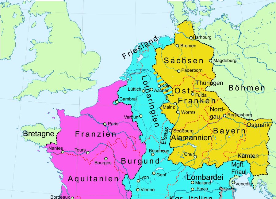 Karte nach dem Vertrag von Verdun © Bayerische Staatsbibliothek