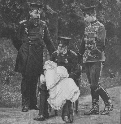 v. links: Friedrich, Wilhelm I. mit Ur-Enkel Wilhelm, Wilhelm II. © Bildarchiv der Bayerischen Staatsbibliothek