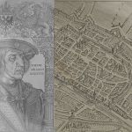 Zeichnung von Kaiser Maximilian I. und einem Stadtplan von Worms