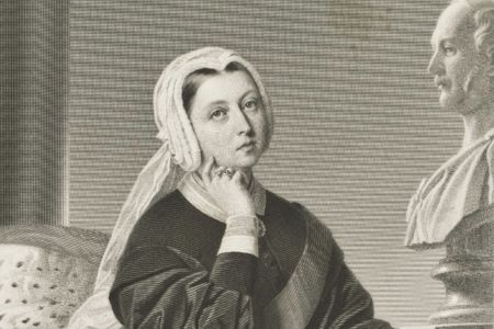 Victoria als junge Witwe, im Hintergrund eine Büste von Albert