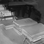 Foto einiger Prozessakten der Nürnberger Prozesse © Bildarchiv der Bayerischen Staatsbibliothek
