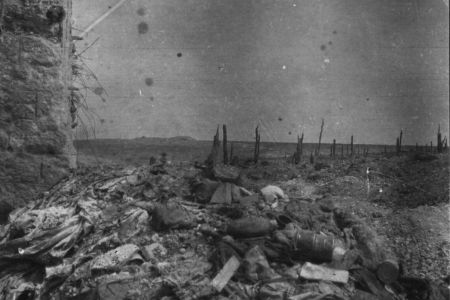 Zerstörte Felder mit Schutt