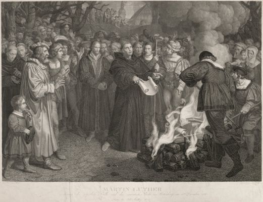 Martin Luther verbrennt die päpstliche Bannbulle Zeichnung von 1811