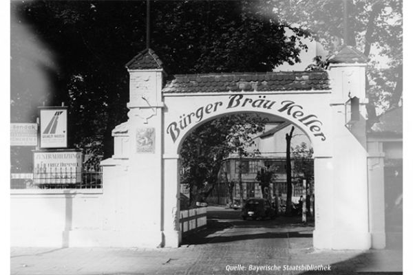Bild vom Eingang des Bürgerbräu Keller
