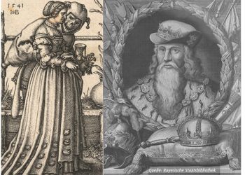 Grafik zeigt Maximilian I. Eduard III. , Philippe Vi. de Valois und eine Frau, die vom Tod umarmt wird