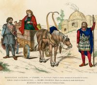 Altes Gallierdorf mit Galliern und Pferdekutsche.