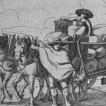 Zeichnung eines Händlergespannes mit Waren und Pferden © Bildarchiv der Bayerischen Staatsbibliothek