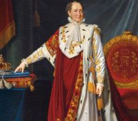 Maximilian I. Joseph vor Thron mit Hand auf der Verfassung