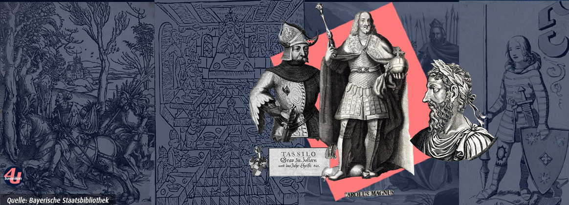Grafik mit Karl dem Großen, Herzog Tassilo und Otto I. 