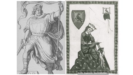 Grafik eines Ritters und eine Abbildung von Walther von der Vogelweide