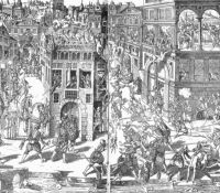 Bild zeigt nachgezeichnete Schlacht im Hugenotten Krieg