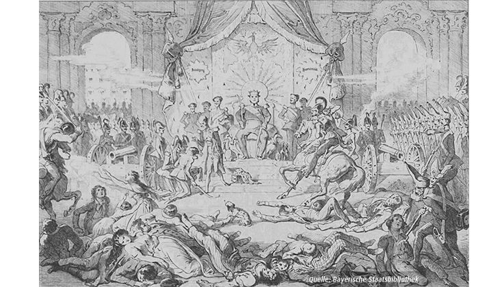 Zeichnung von König Karl X. in den Wirren der Revolution © Bayerischen Staatsbibliothek