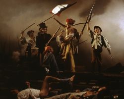 Nachstellung des Bildes Freiheit fuer das Volk von Delacroix