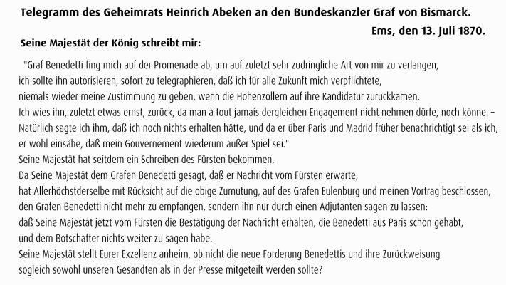 Emser Depesche - echter Wortlaut