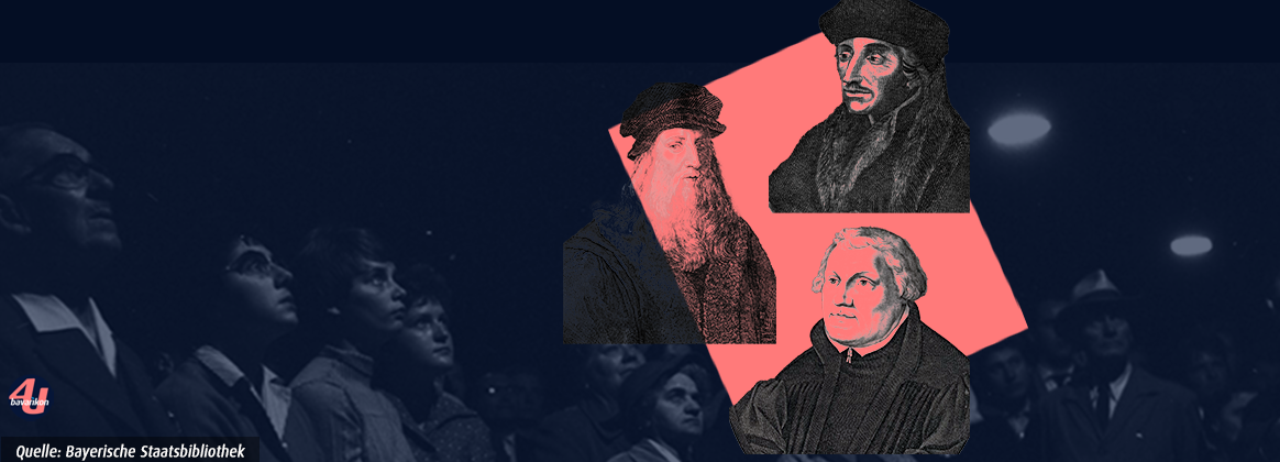 Abbildung mit Leonardo da Vinci, Martin Luther und Erasmus von Rotterdam